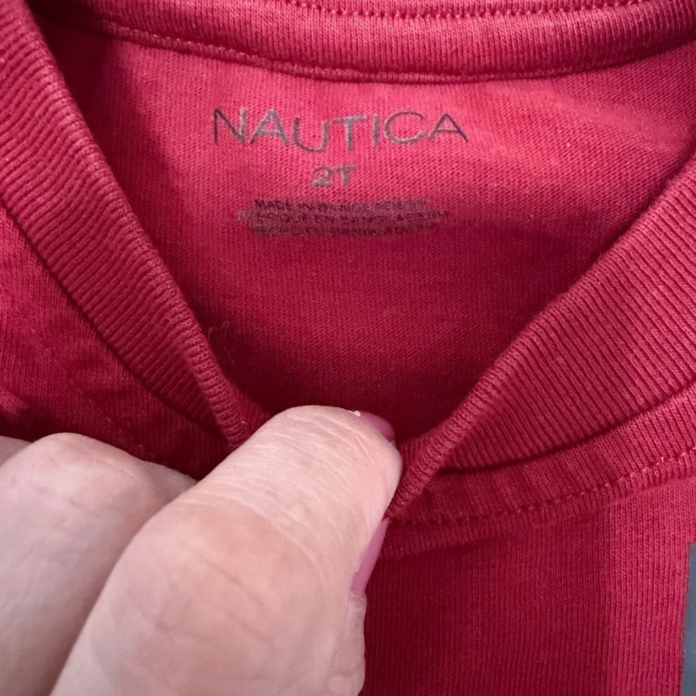 Nautica Red T-Shirt and Plaid Shirt with Brown Pants Set (Size 2T)